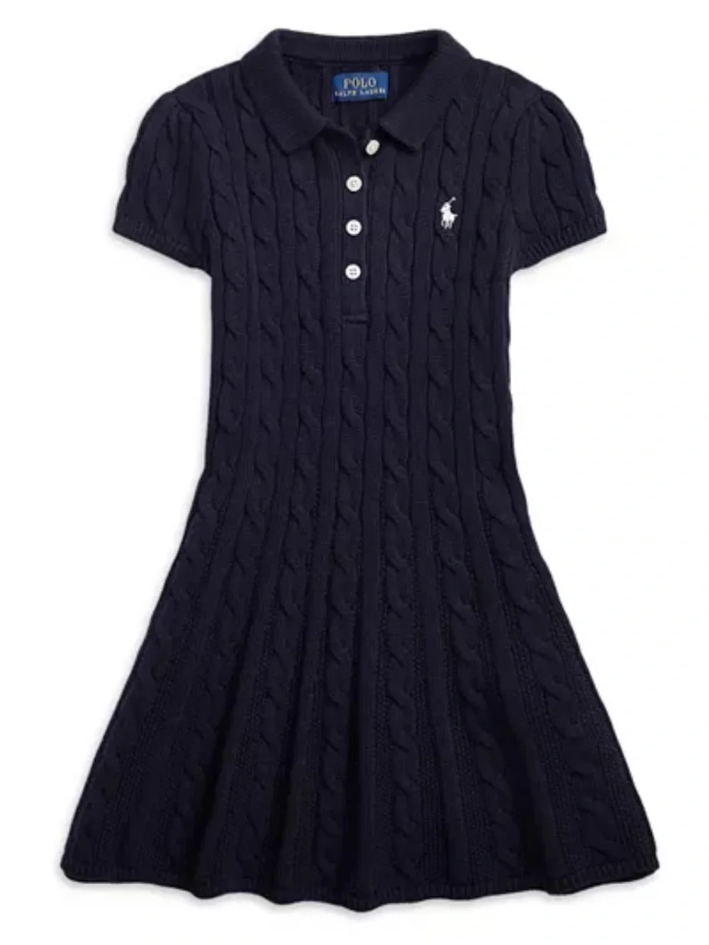 Ralph Lauren POLO Toddler Girls Navy Blue Polo Shirt Dress Sweater Cable Knit 3T